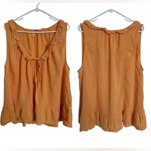 Free People Orange Cotton Gauze Tie-Front Boho Peasant Tank Top L Beach Layering